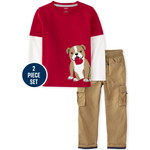 Gymboree / ジンボリー Embroidered Dog Layered トップ And Pull On Cargo パンツセット